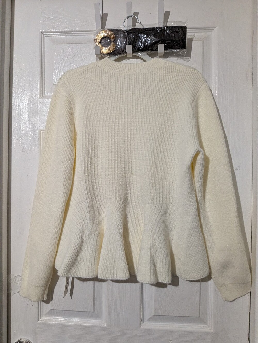 Commense Peplum Cable-Knit Top with Wide Belt - Picture 12 of 16